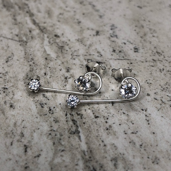 925 Sterling Silver CZ Ear Climber Earrings - Picture 10 of 16